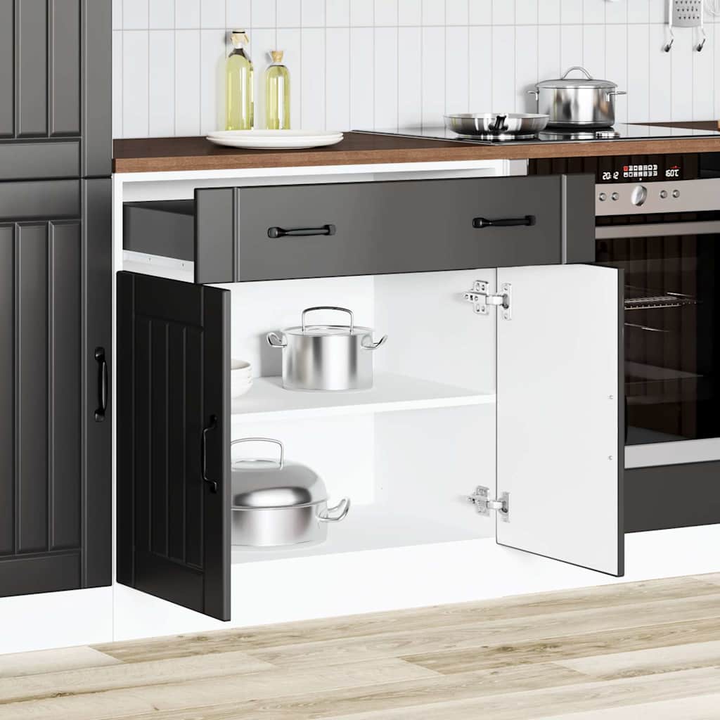 vidaXL Keukenwandkast met glazen deur Lucca bewerkt hout zwart