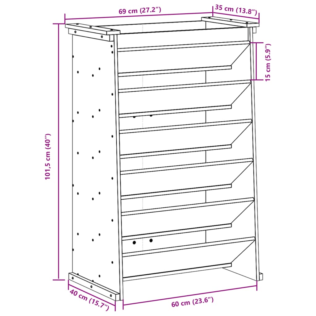 vidaXL Kruidenbak 6-laags 69x40x101,5 cm massief grenenhout