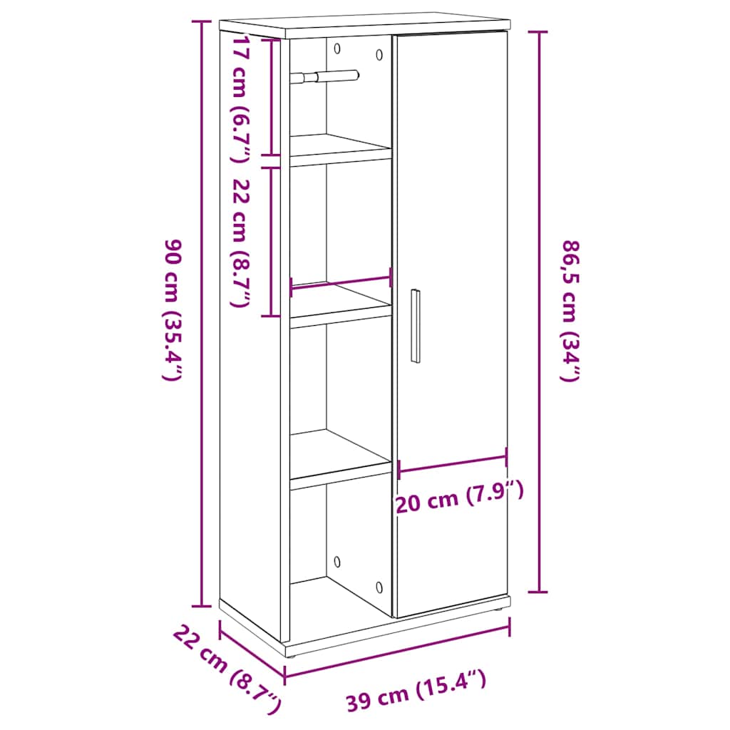 vidaXL Badkamerkast met rolhouder 39x22x90 cm wit