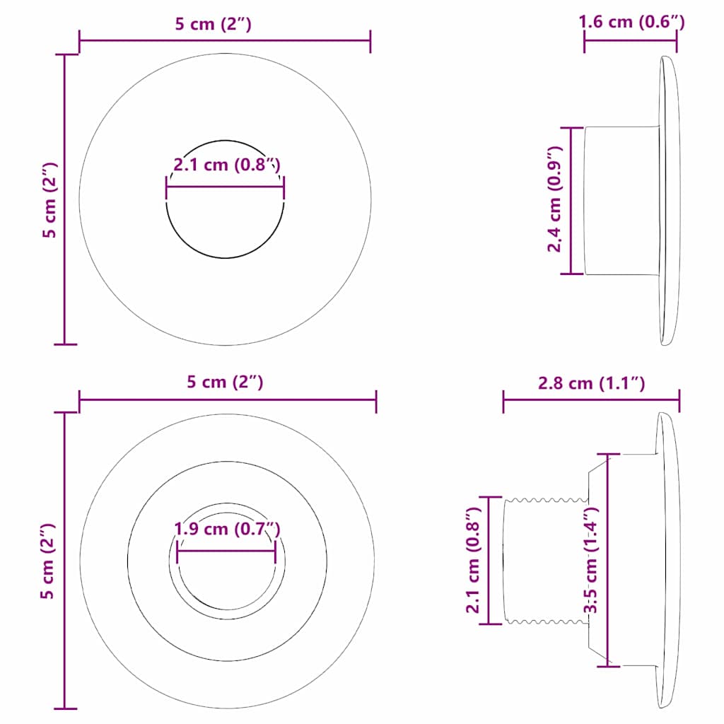 vidaXL Voetbaltafel lagers voor 5 x 5 x 2.8 cm staf 10 pcs