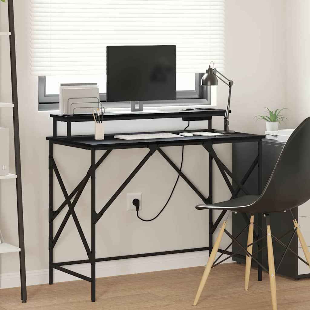 vidaXL Bureau met opslag Zwart eiken 100 x 50 x 86.5 cm Bewerkt hout