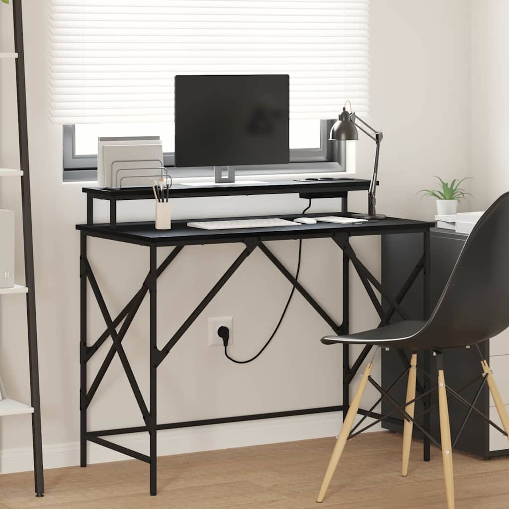 vidaXL Bureau met opslag Zwart eiken 100 x 50 x 86.5 cm Bewerkt hout