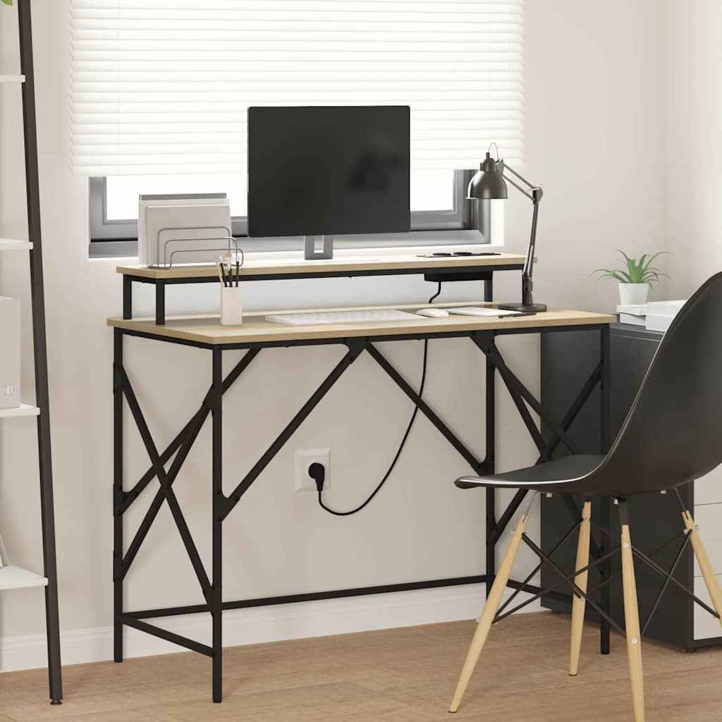 vidaXL Bureau met opslag Zwart eiken 100 x 50 x 86.5 cm Bewerkt hout