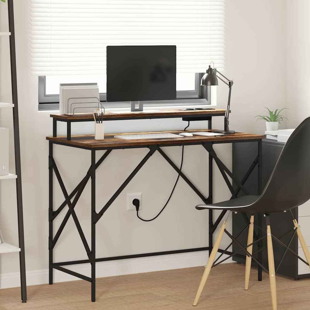 vidaXL Bureau met opslag Zwart eiken 100 x 50 x 86.5 cm Bewerkt hout