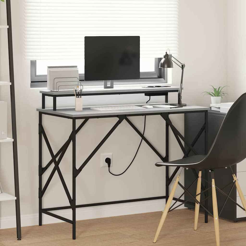 vidaXL Bureau met opslag Zwart eiken 100 x 50 x 86.5 cm Bewerkt hout