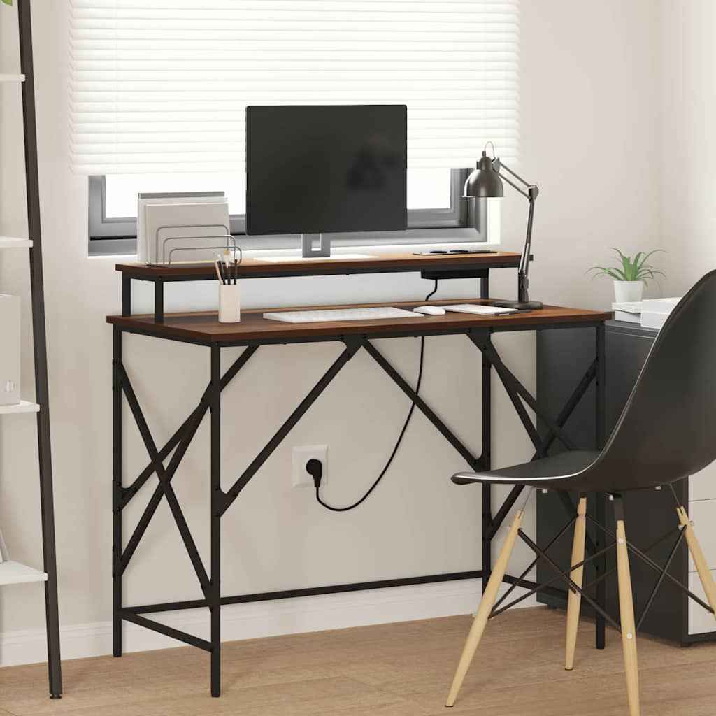 vidaXL Bureau met opslag Zwart eiken 100 x 50 x 86.5 cm Bewerkt hout