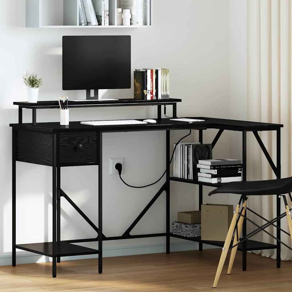 vidaXL Bureau met lade Zwart eiken 120 x 79 x 86.5 cm Bewerkt hout