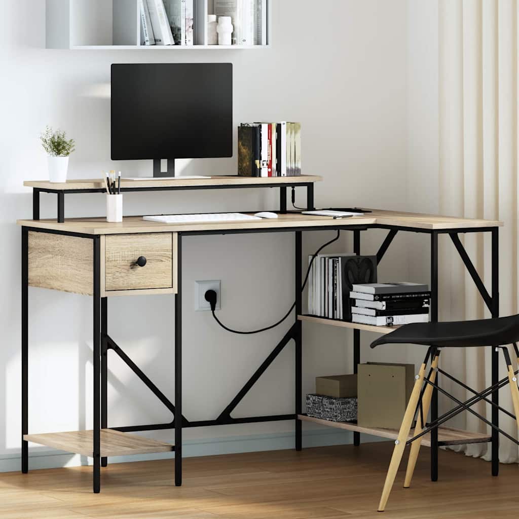 vidaXL Bureau met lade Zwart eiken 120 x 79 x 86.5 cm Bewerkt hout