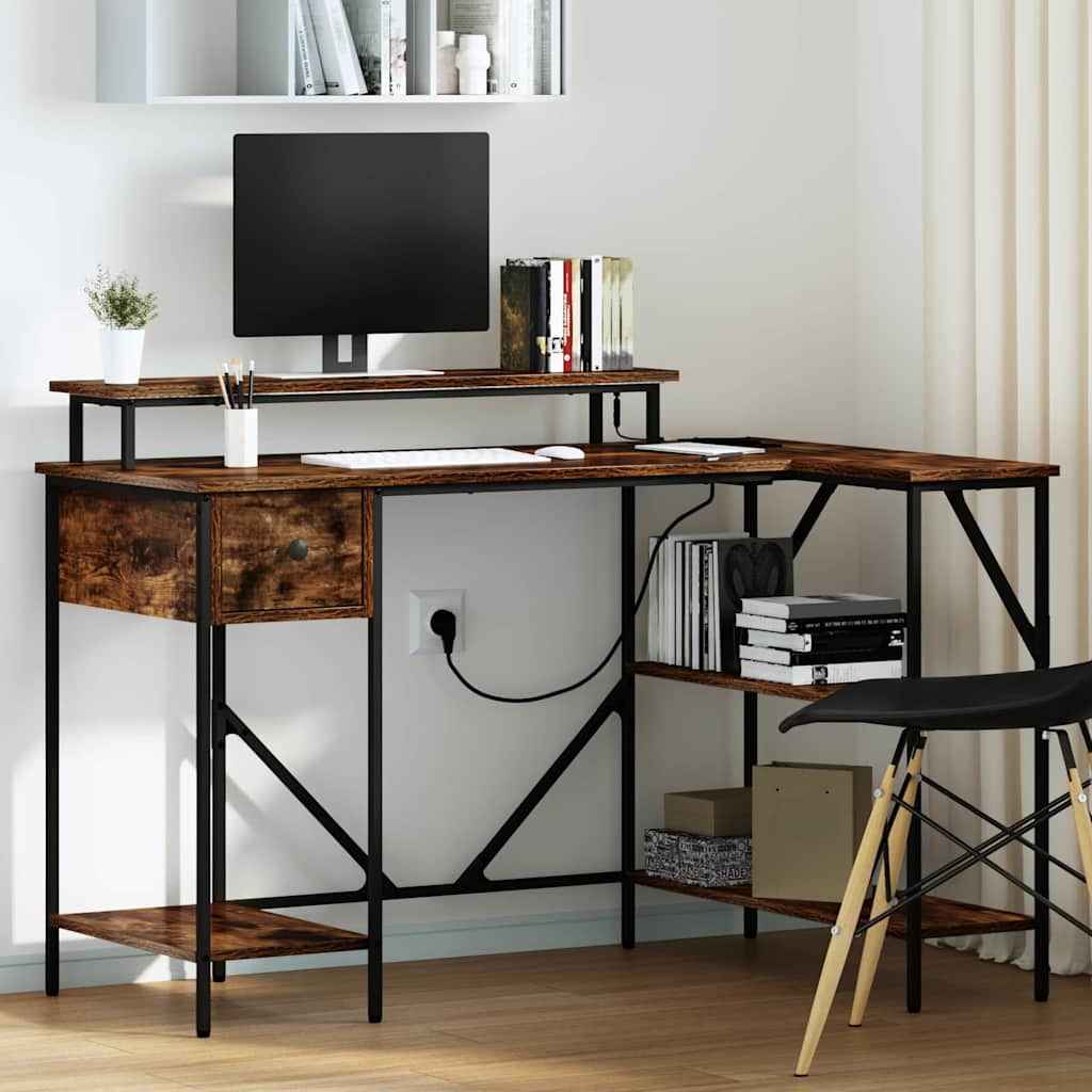 vidaXL Bureau met lade Zwart eiken 120 x 79 x 86.5 cm Bewerkt hout