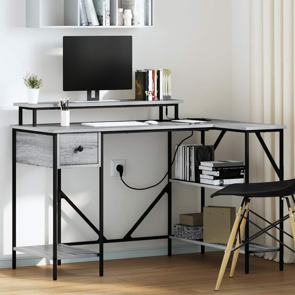 vidaXL Bureau met lade Zwart eiken 120 x 79 x 86.5 cm Bewerkt hout