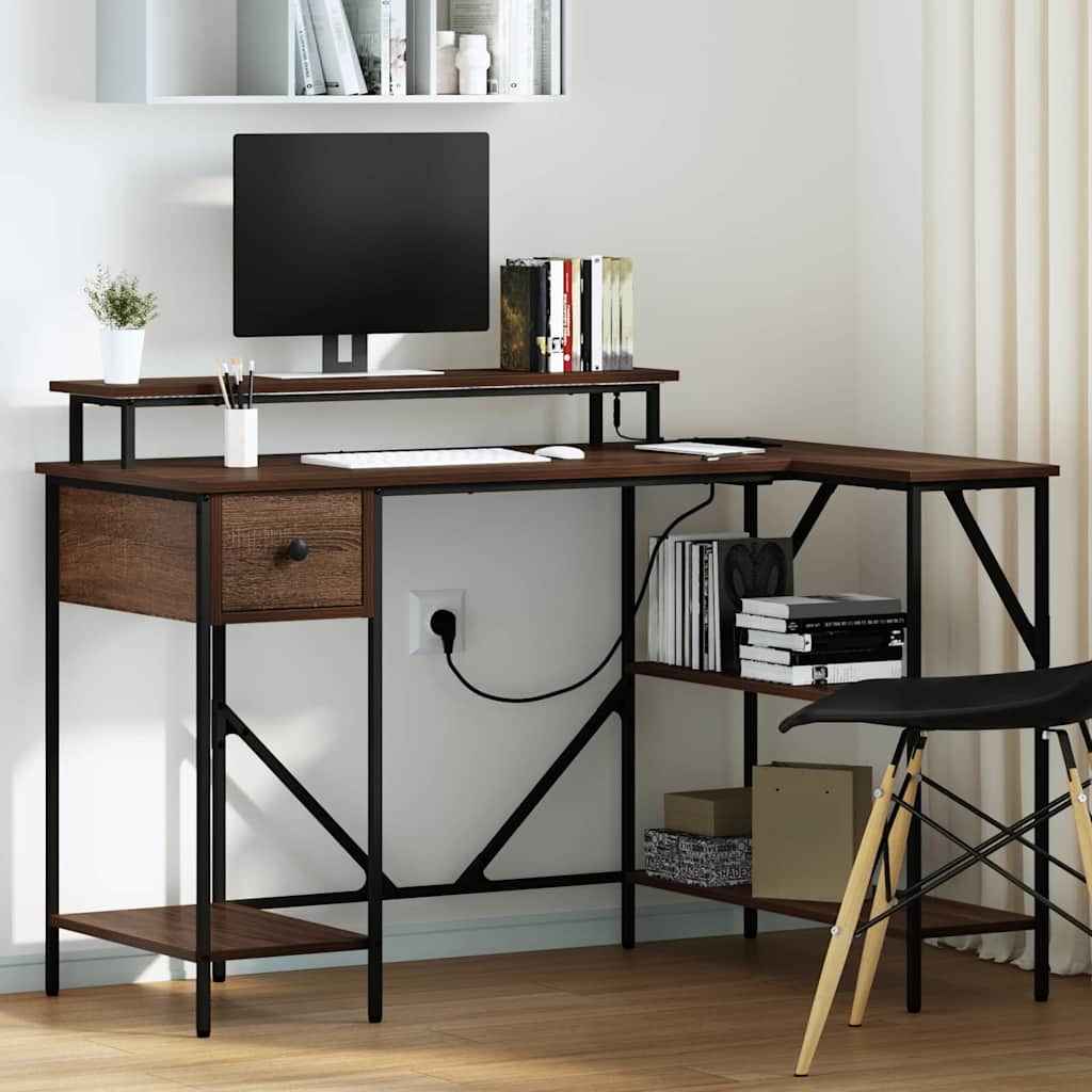 vidaXL Bureau met lade Zwart eiken 120 x 79 x 86.5 cm Bewerkt hout