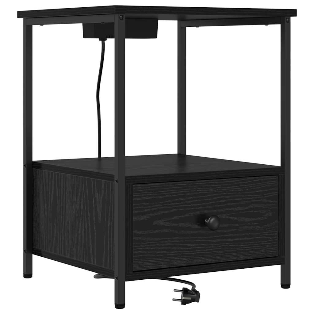 vidaXL Nachtkastje met Oplaadstation 2 pcs Zwart eiken Bewerkt hout