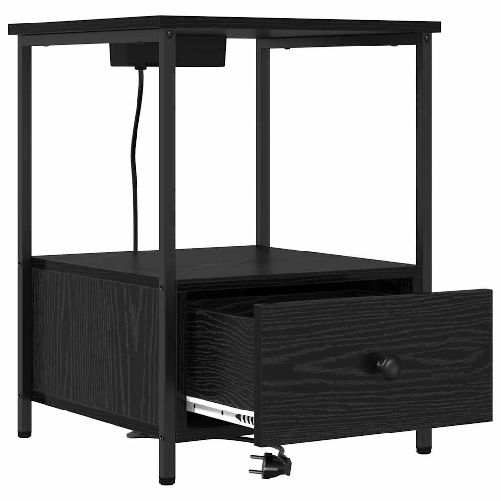 vidaXL Nachtkastje met Oplaadstation 2 pcs Zwart eiken Bewerkt hout