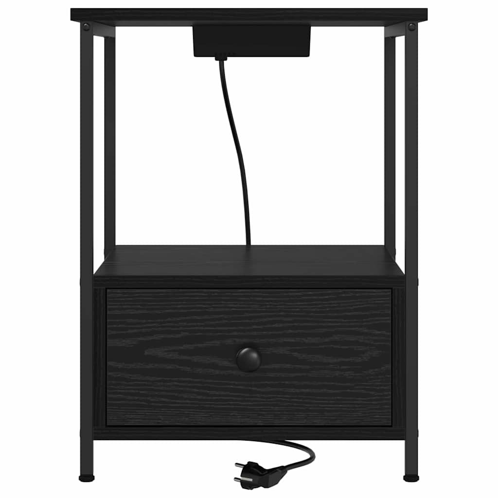 vidaXL Nachtkastje met Oplaadstation 2 pcs Zwart eiken Bewerkt hout