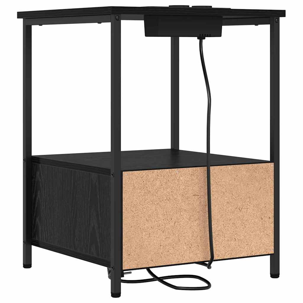 vidaXL Nachtkastje met Oplaadstation 2 pcs Zwart eiken Bewerkt hout