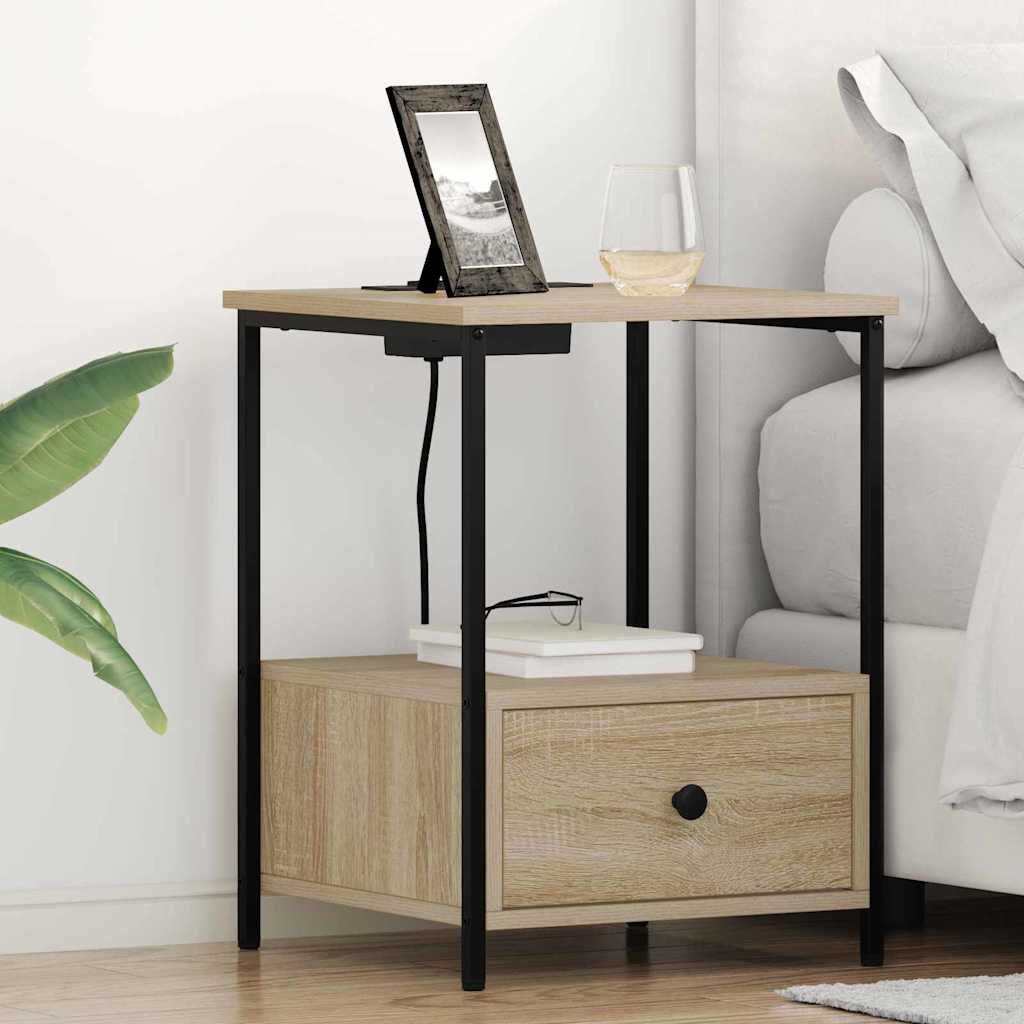 vidaXL Nachtkastje met Oplaadstation 2 pcs Zwart eiken Bewerkt hout