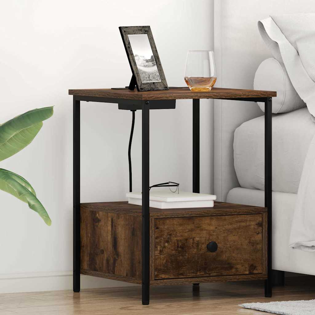vidaXL Nachtkastje met Oplaadstation 2 pcs Zwart eiken Bewerkt hout