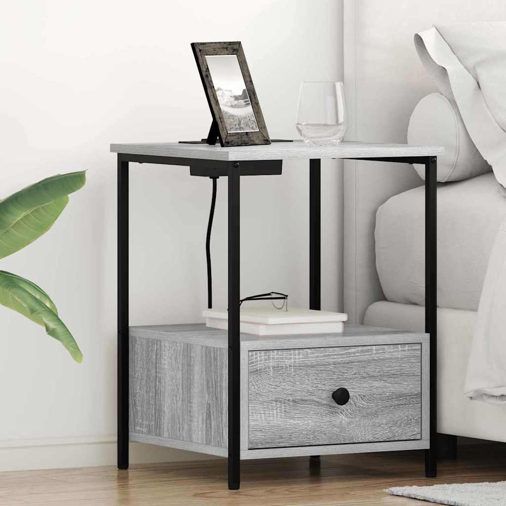 vidaXL Nachtkastje met Oplaadstation 2 pcs Zwart eiken Bewerkt hout