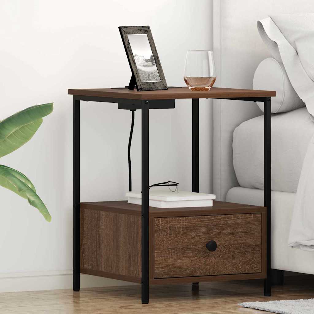 vidaXL Nachtkastje met Oplaadstation 2 pcs Zwart eiken Bewerkt hout