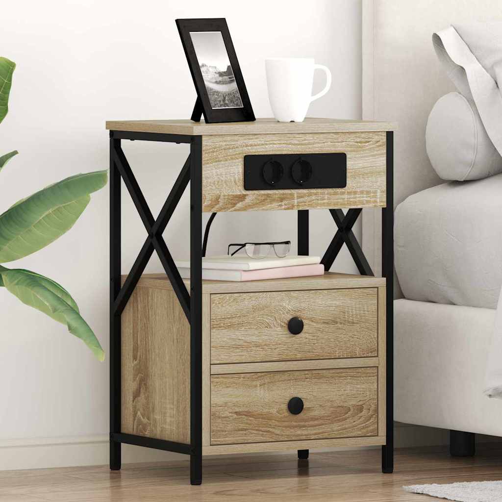 vidaXL Nachtkastje met lade Zwart eiken 40 x 31 x 60 cm Bewerkt hout