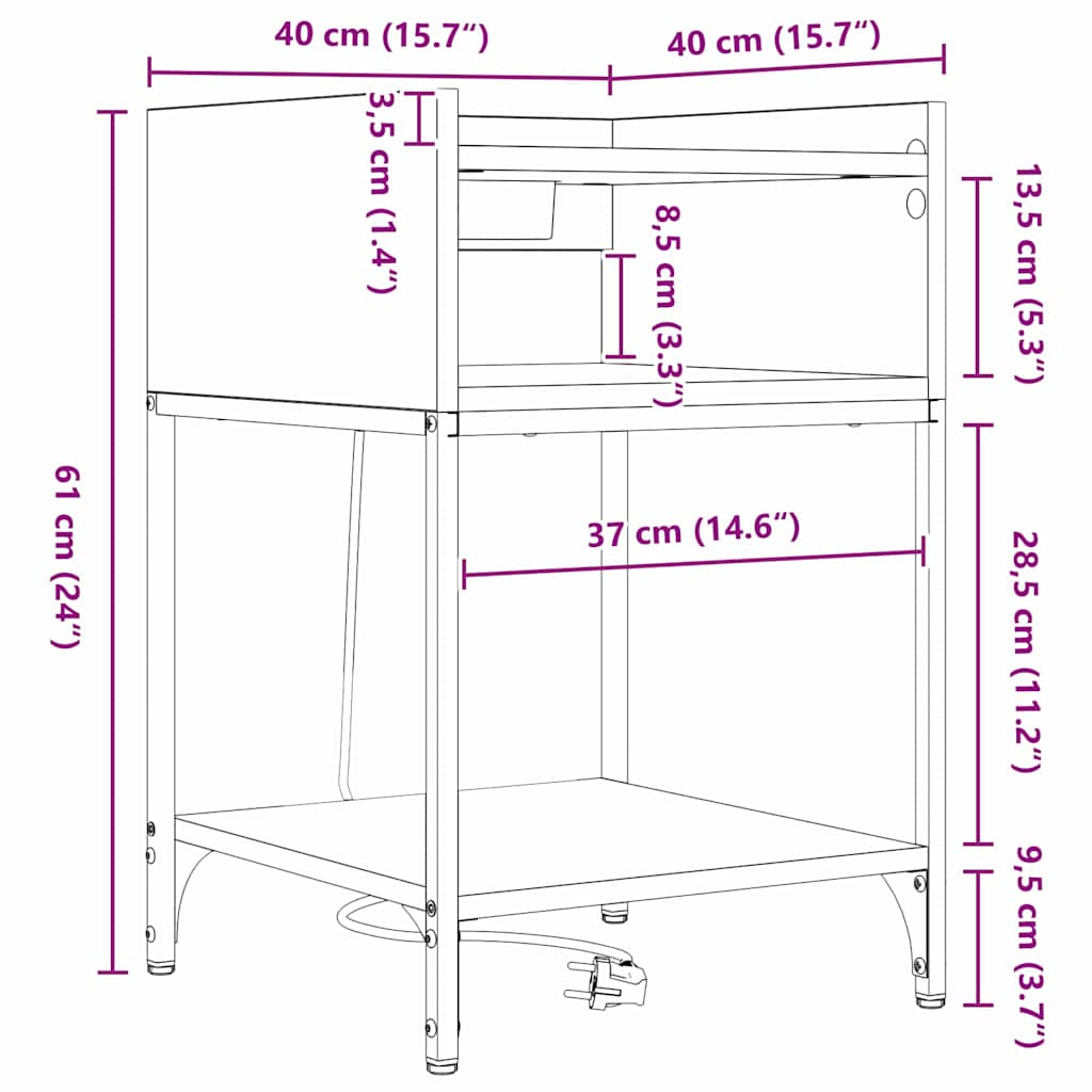 vidaXL Nachtkastje met plank Zwart eiken 40 x 40 x 61 cm Bewerkt hout