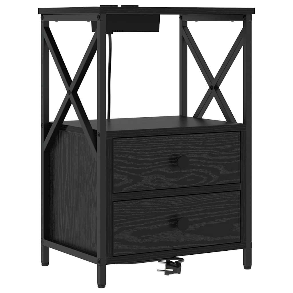 vidaXL Nachtkastje met Oplaadstation 2 pcs Zwart eiken Bewerkt hout