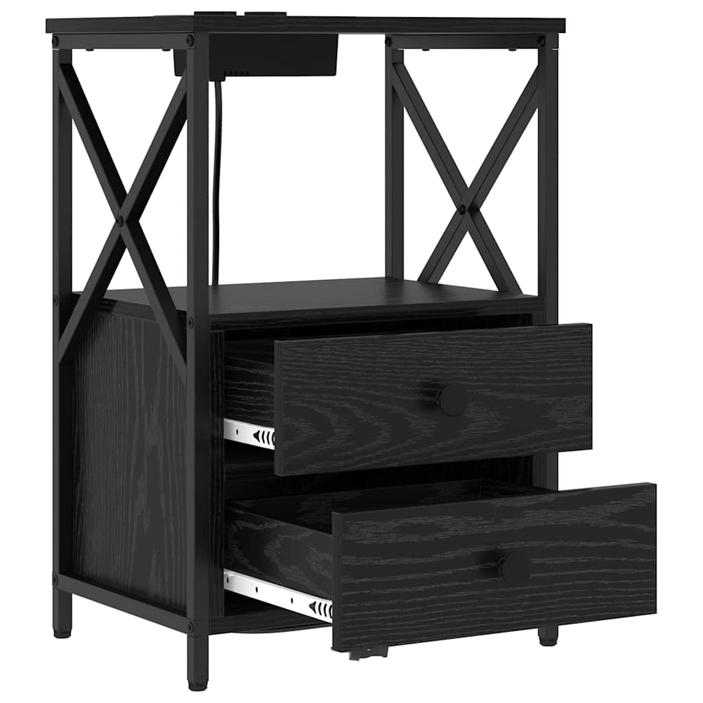 vidaXL Nachtkastje met Oplaadstation 2 pcs Zwart eiken Bewerkt hout