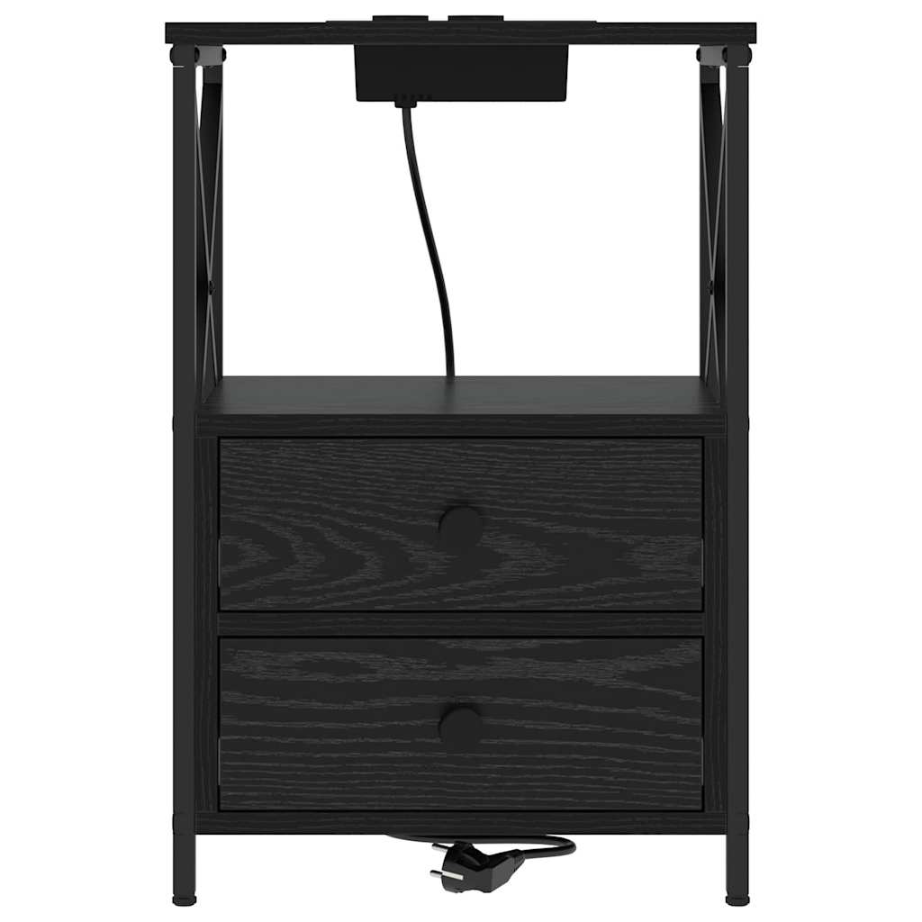 vidaXL Nachtkastje met Oplaadstation 2 pcs Zwart eiken Bewerkt hout