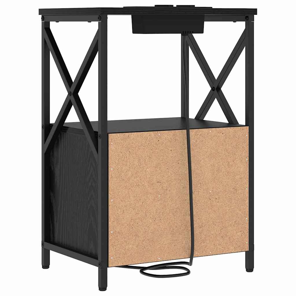 vidaXL Nachtkastje met Oplaadstation 2 pcs Zwart eiken Bewerkt hout