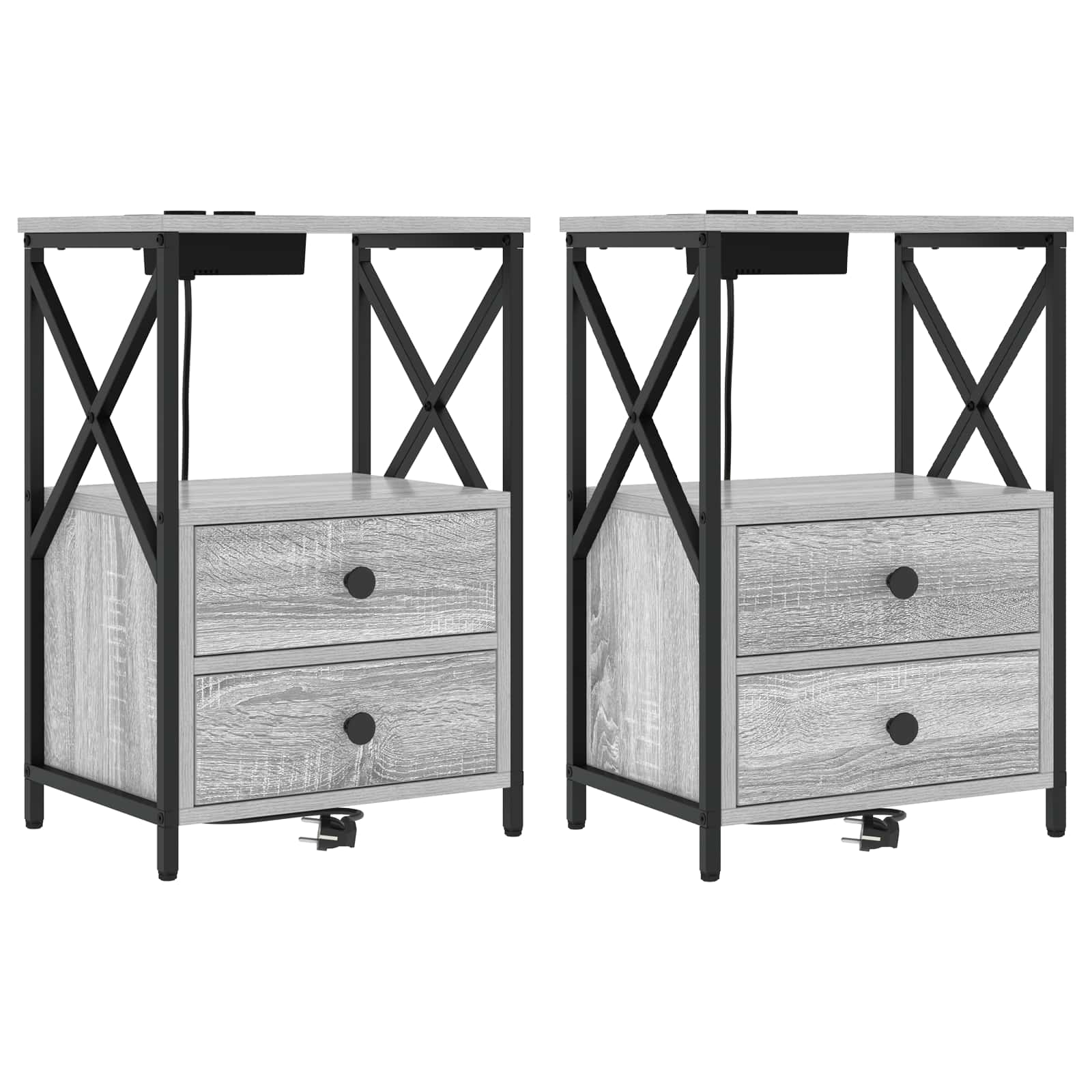 vidaXL Nachtkastje met Oplaadstation 2 pcs Zwart eiken Bewerkt hout