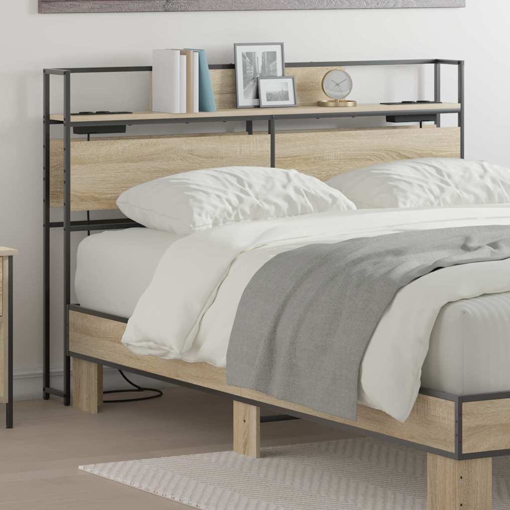 vidaXL Opberghoofdbord met hoofdeinde Zwart eiken 80 cm Bewerkt hout