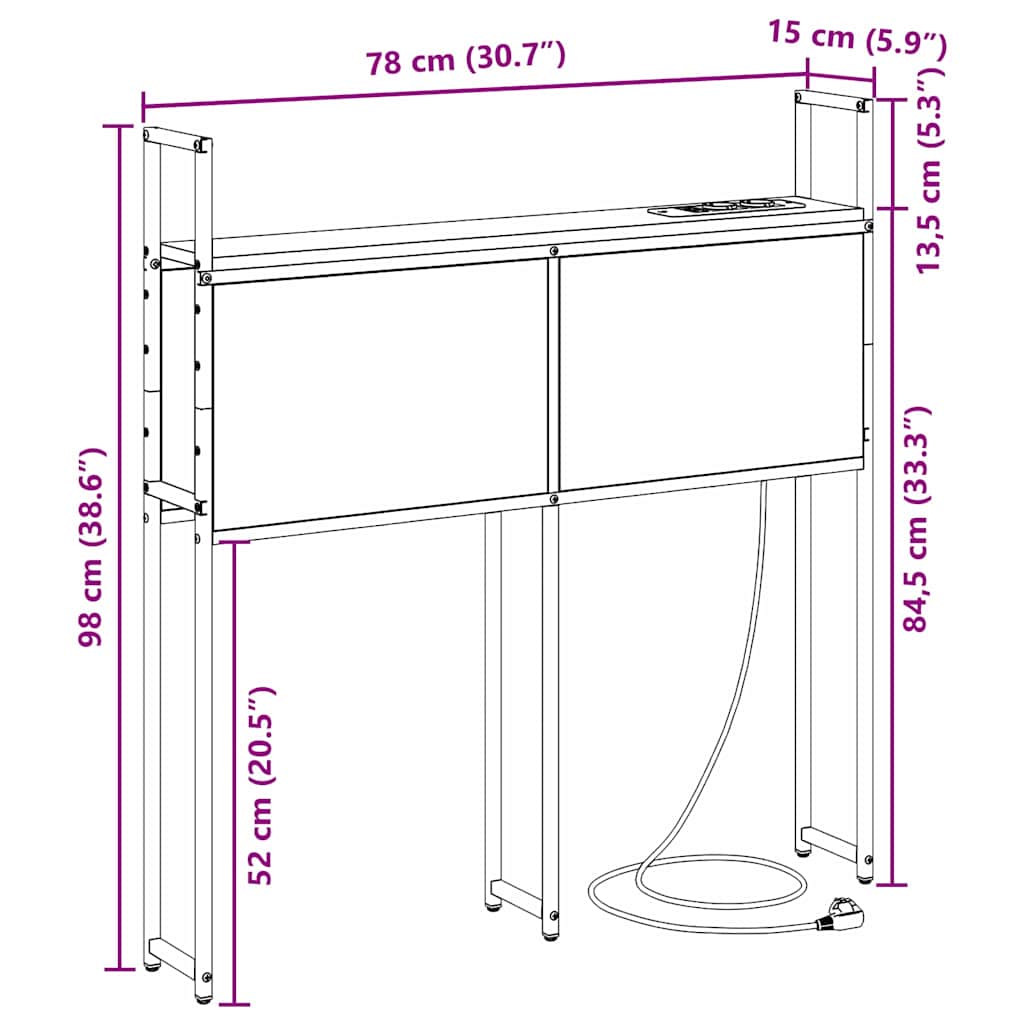 vidaXL Opberghoofdbord met hoofdeinde Zwart eiken 75 cm Bewerkt hout