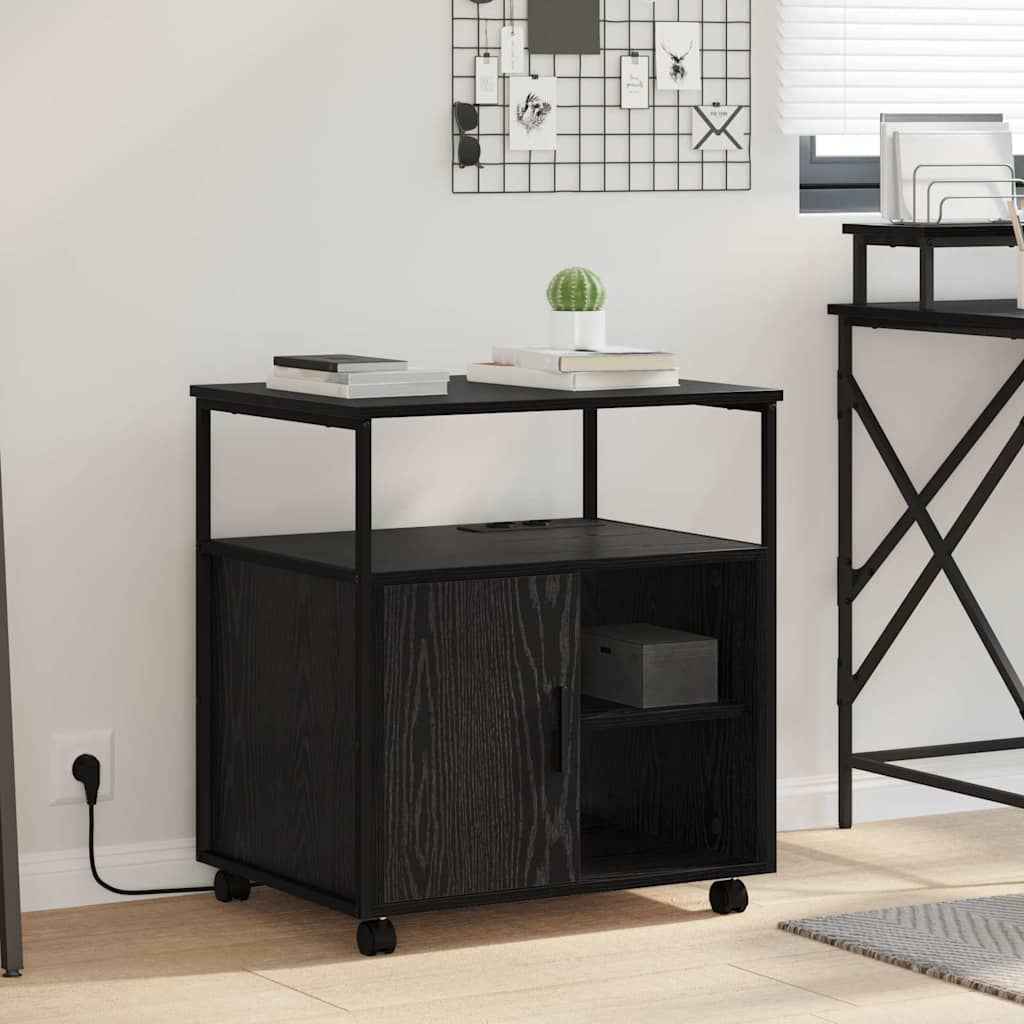 vidaXL Kantoor kast met wiel Zwart eiken 61 x 46 x 67 cm Bewerkt hout
