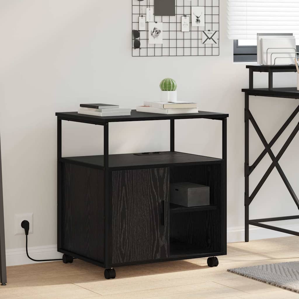 vidaXL Kantoor kast met wiel Zwart eiken 61 x 46 x 67 cm Bewerkt hout