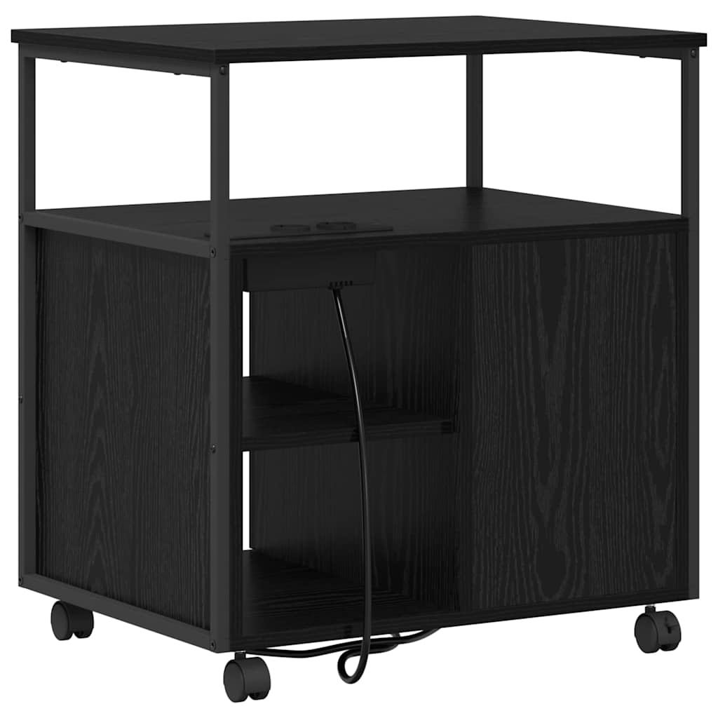 vidaXL Kantoor kast met wiel Zwart eiken 61 x 46 x 67 cm Bewerkt hout
