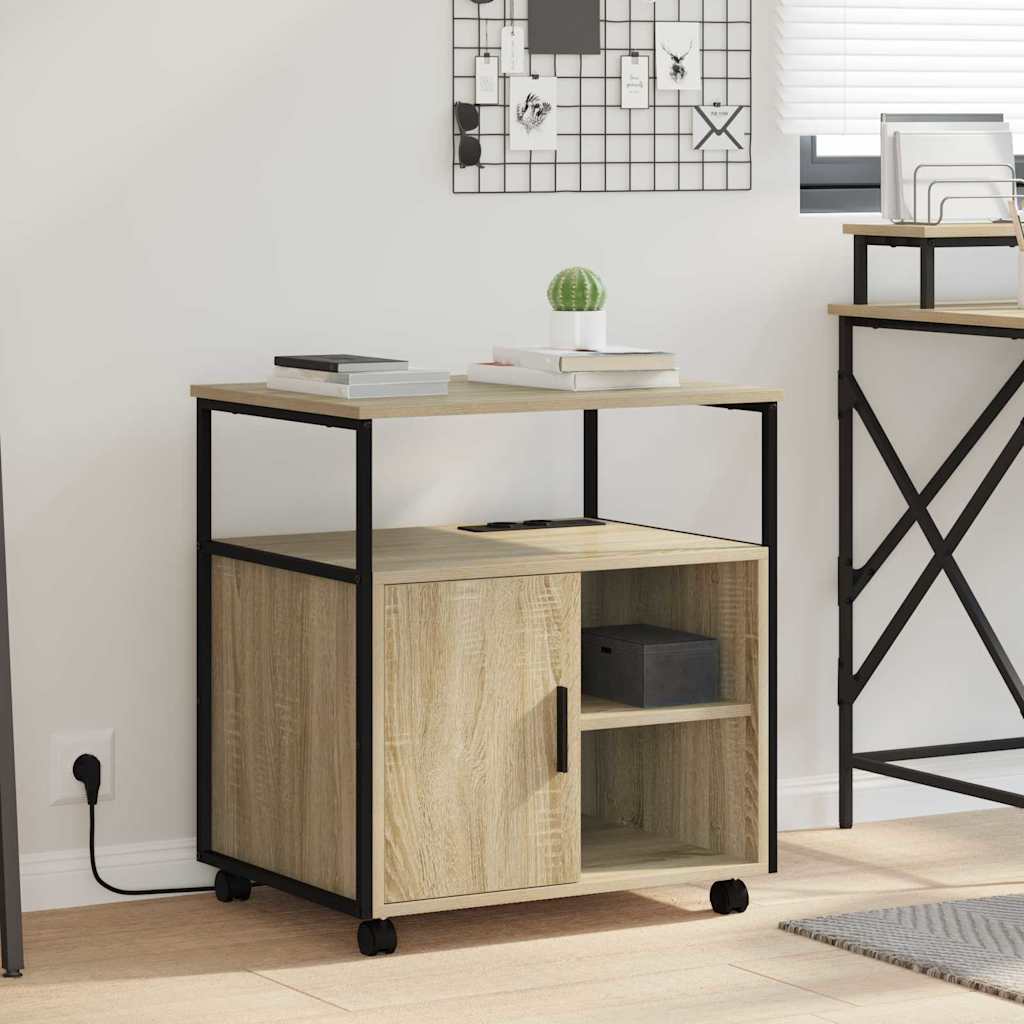 vidaXL Kantoor kast met wiel Zwart eiken 61 x 46 x 67 cm Bewerkt hout