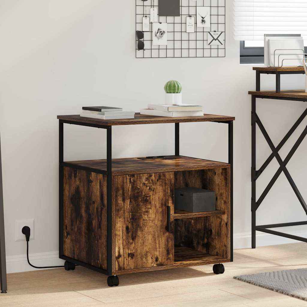 vidaXL Kantoor kast met wiel Zwart eiken 61 x 46 x 67 cm Bewerkt hout
