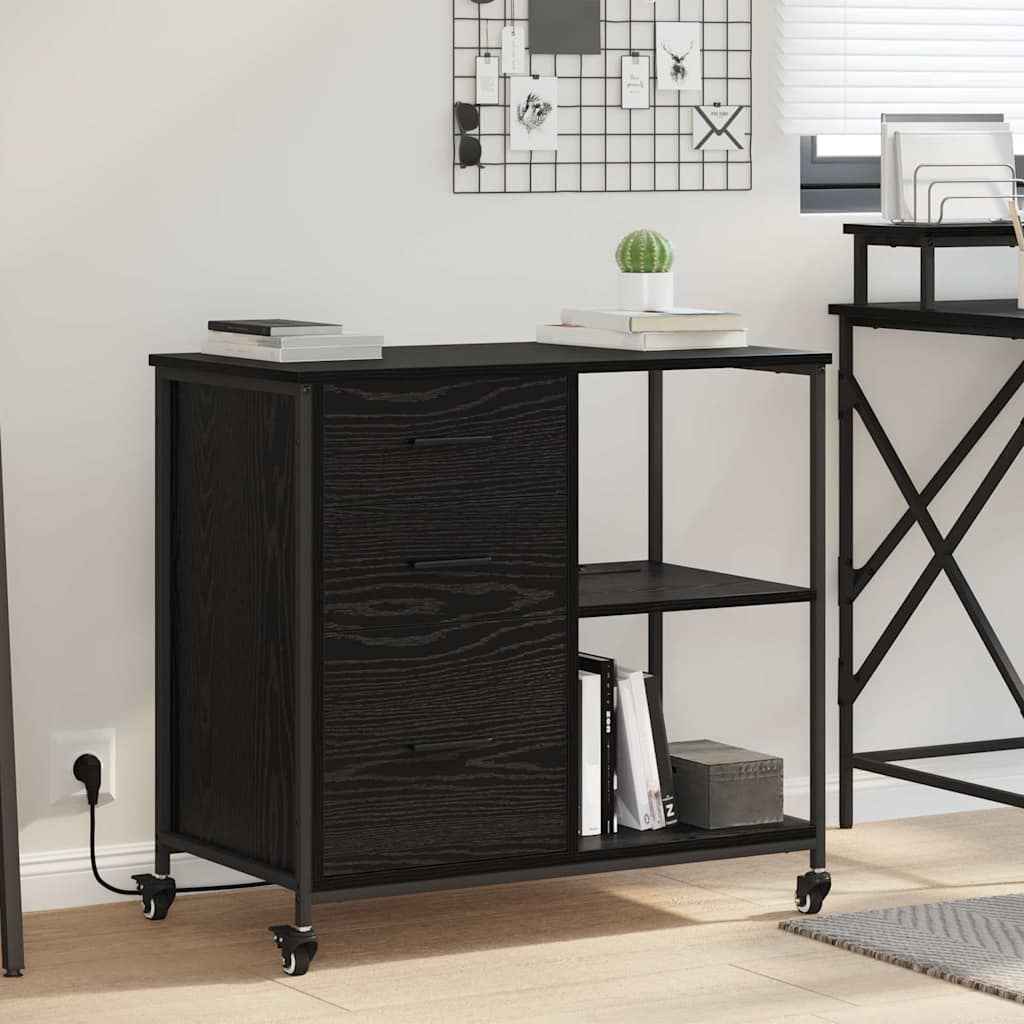 vidaXL Kantoor kast met wiel Zwart eiken 76 x 41 x 72 cm Bewerkt hout
