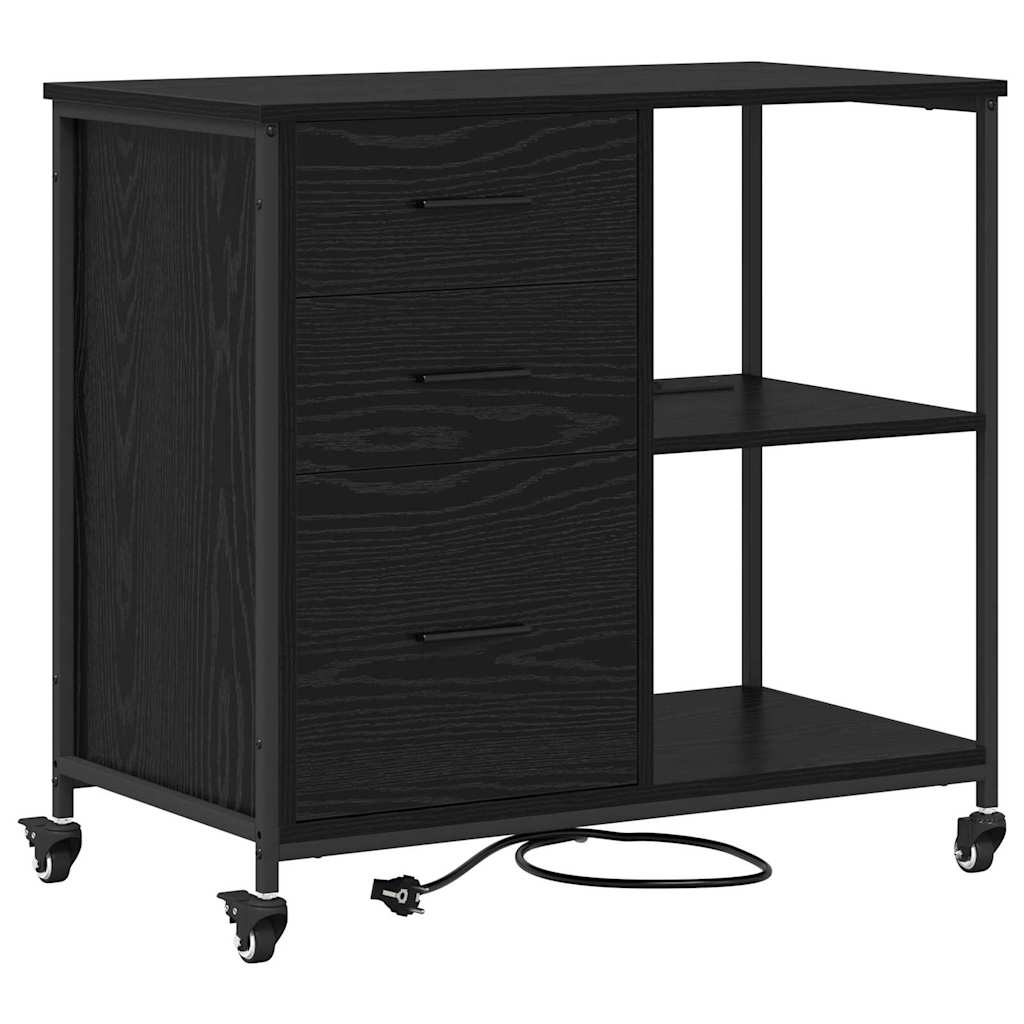 vidaXL Kantoor kast met wiel Zwart eiken 76 x 41 x 72 cm Bewerkt hout