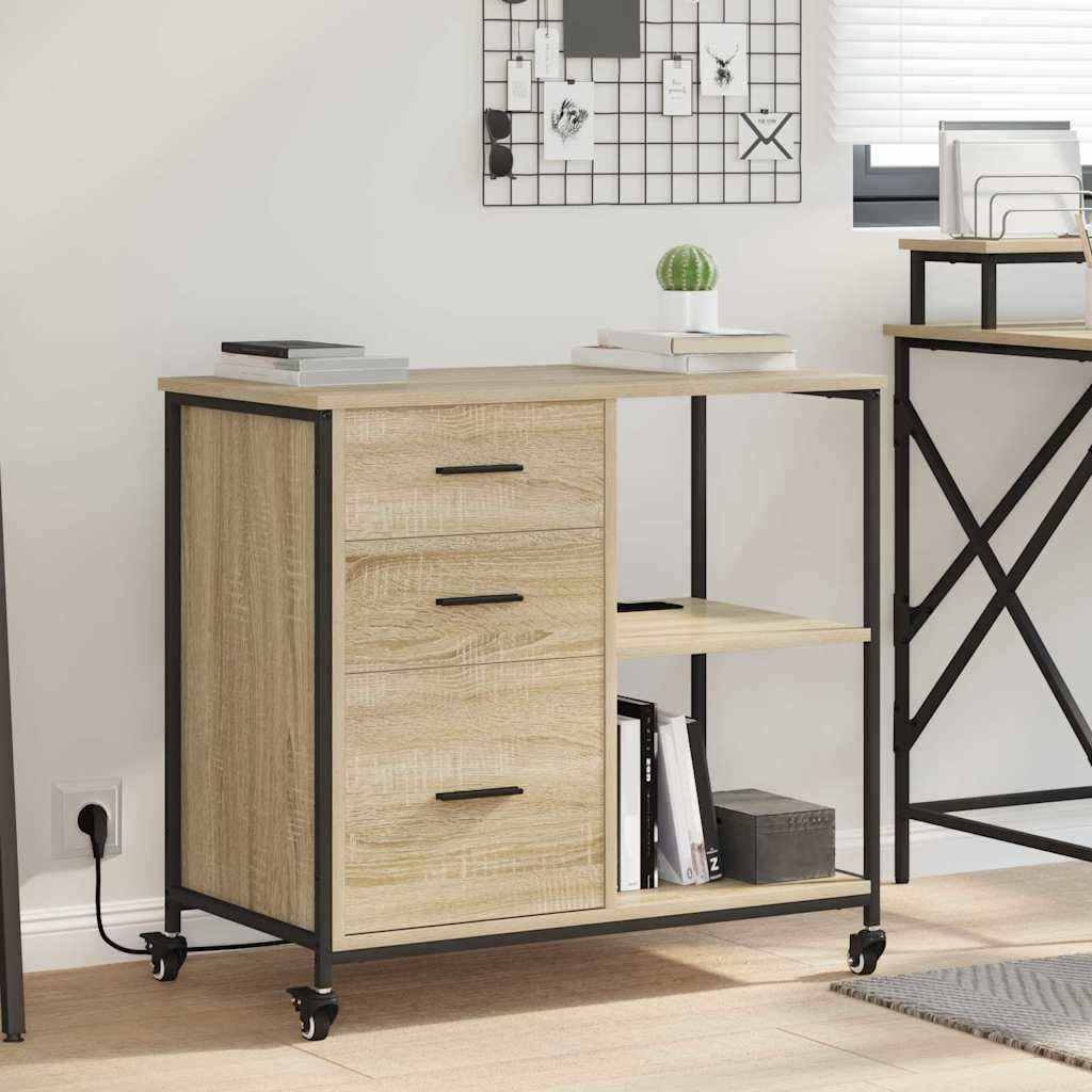 vidaXL Kantoor kast met wiel Zwart eiken 76 x 41 x 72 cm Bewerkt hout