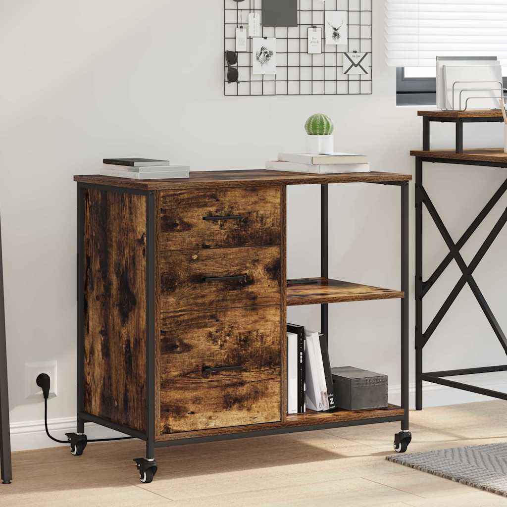 vidaXL Kantoor kast met wiel Zwart eiken 76 x 41 x 72 cm Bewerkt hout