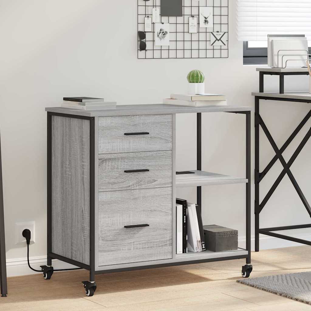 vidaXL Kantoor kast met wiel Zwart eiken 76 x 41 x 72 cm Bewerkt hout