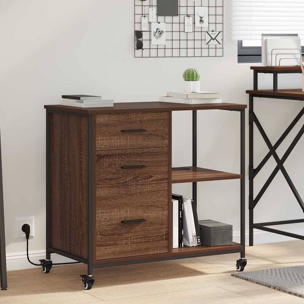 vidaXL Kantoor kast met wiel Zwart eiken 76 x 41 x 72 cm Bewerkt hout