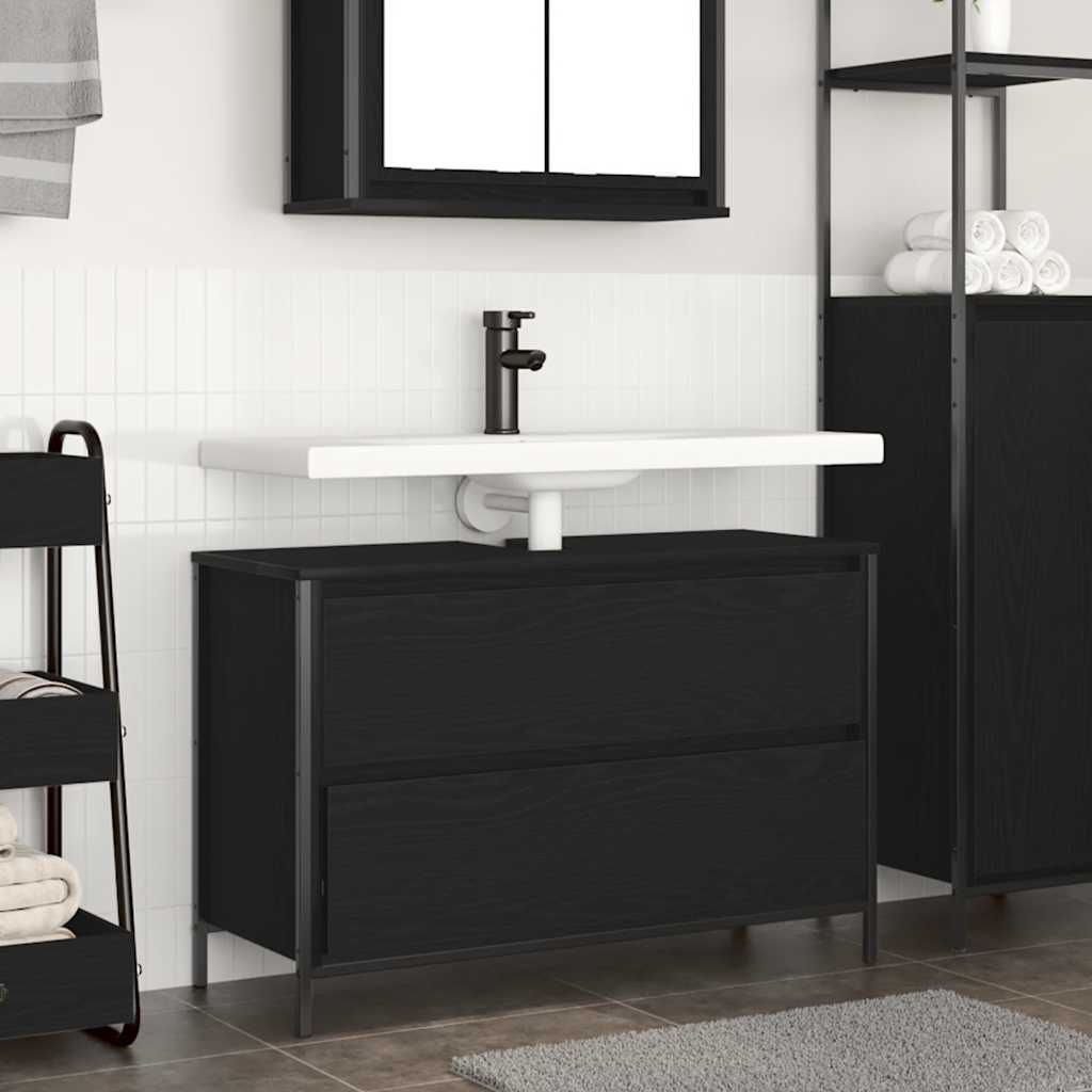 vidaXL Badkamerkast met lades 90x34,5x60 cm zwart eikenkleurig
