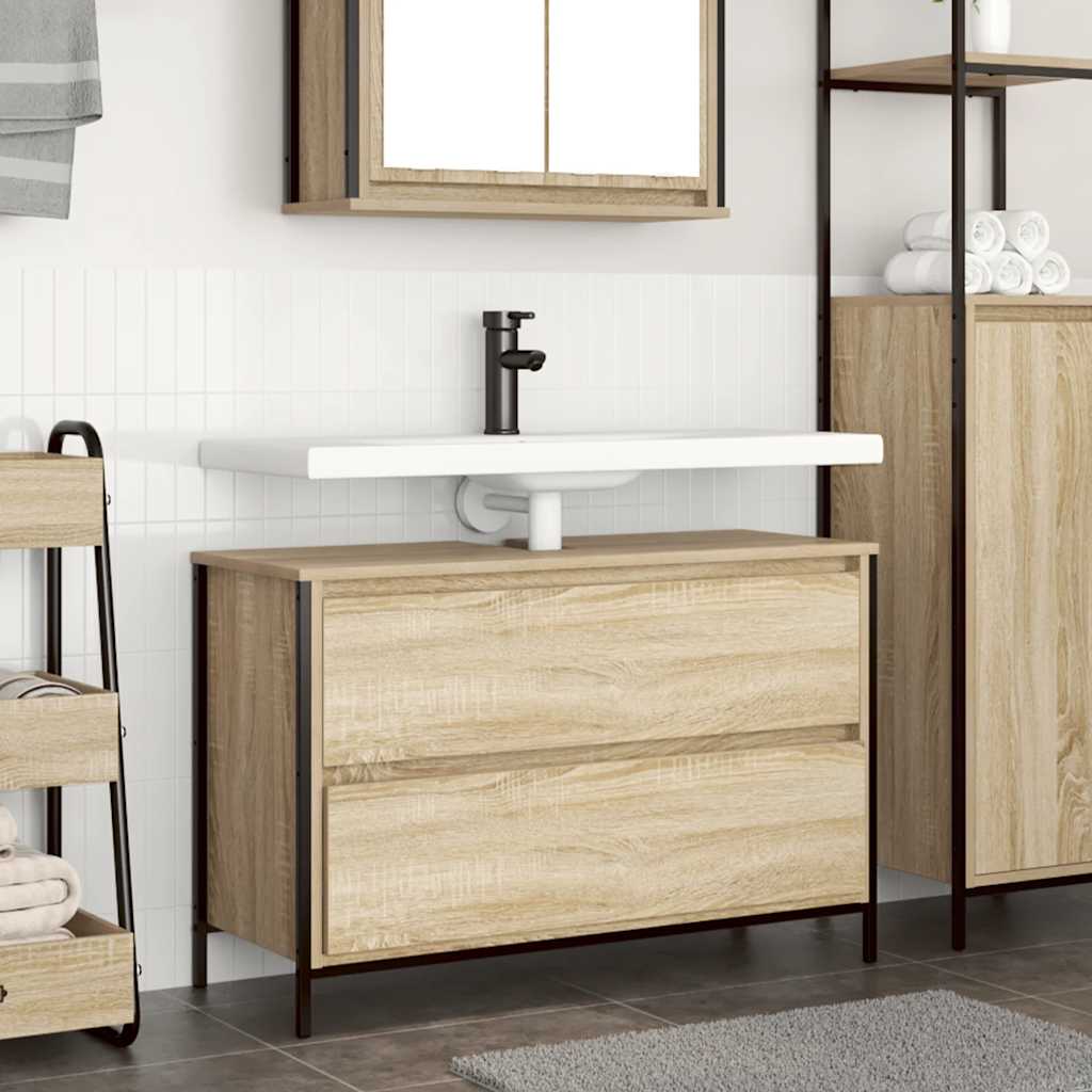 vidaXL Badkamerkast met lades 90x34,5x60 cm zwart eikenkleurig