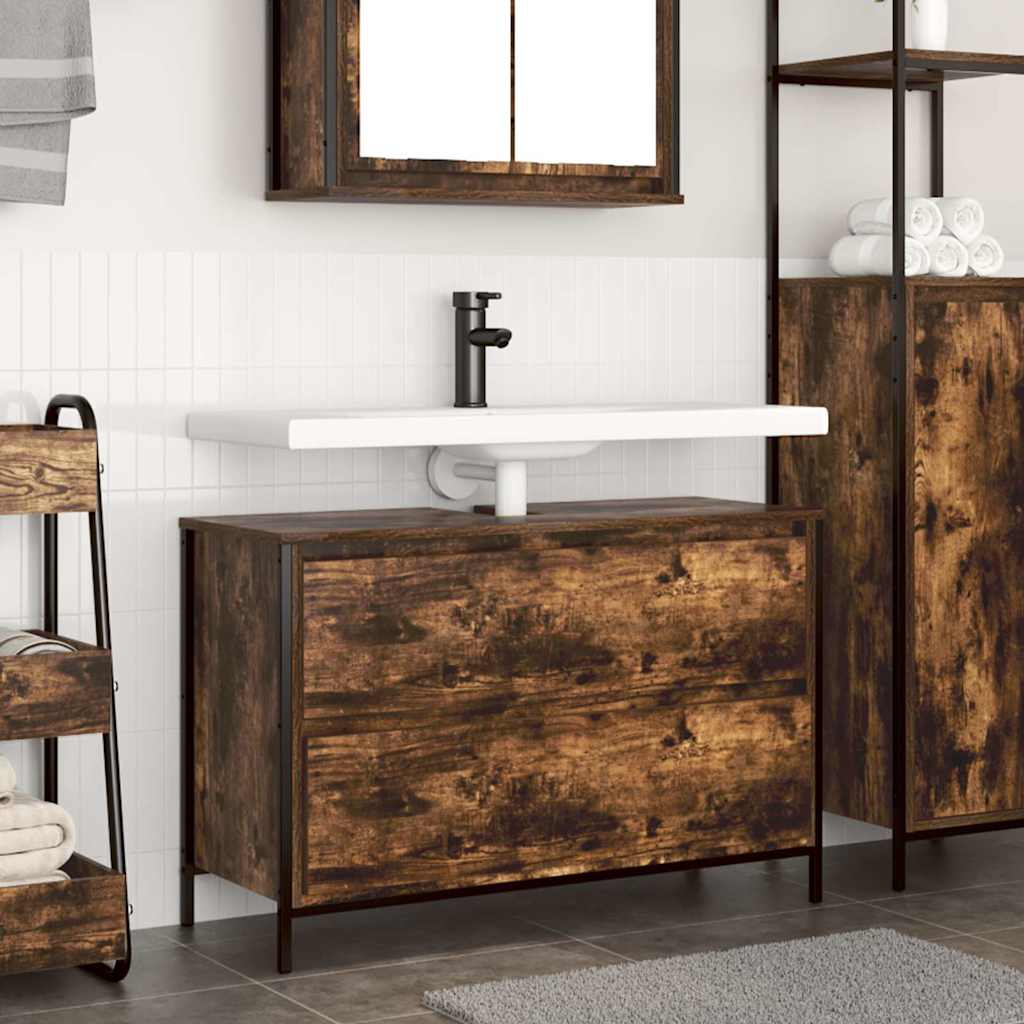 vidaXL Badkamerkast met lades 90x34,5x60 cm zwart eikenkleurig