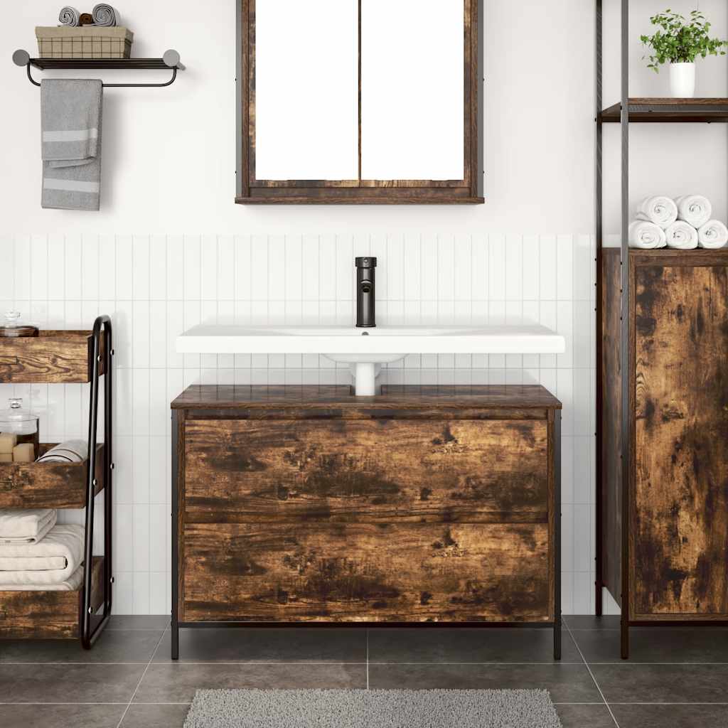 vidaXL Badkamerkast met lades 90x34,5x60 cm zwart eikenkleurig