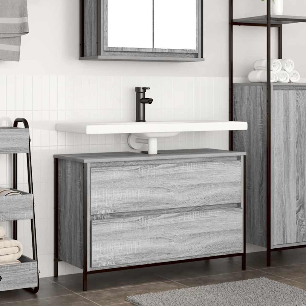 vidaXL Badkamerkast met lades 90x34,5x60 cm zwart eikenkleurig