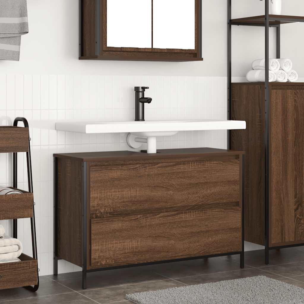 vidaXL Badkamerkast met lades 90x34,5x60 cm zwart eikenkleurig