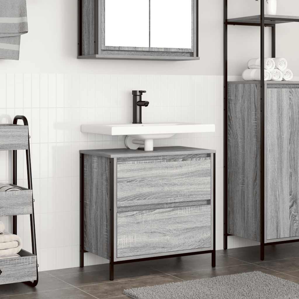 vidaXL Badkamerkast met lades 60x34,5x60 cm zwart eikenkleurig
